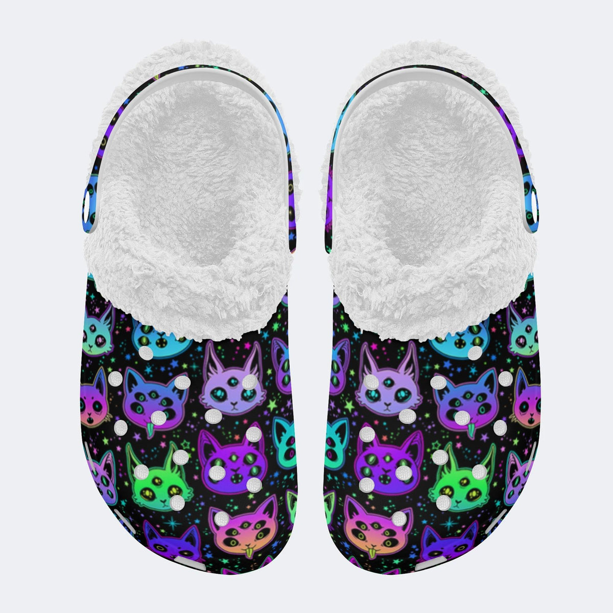 Cute Cartoon Witchcraft Cat Print- Fur Lined Slippers/Sandals