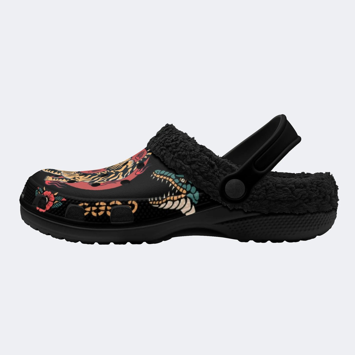 Tiger And Crocodile Print - Fur Lined Slippers/Sandals