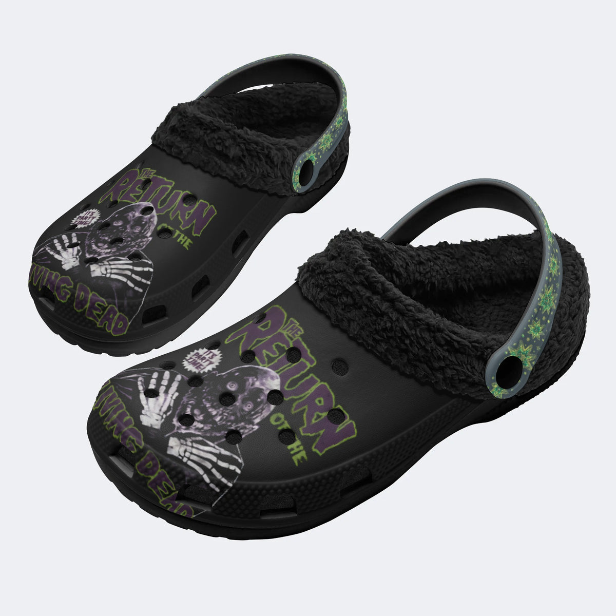 Horror Skull Graphic Print- Fur Lined Slippers