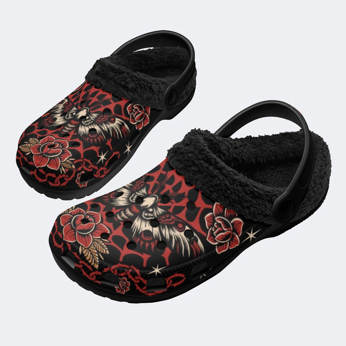 Death Moth Vintage Print - Fur Lined Slippers/Sandals