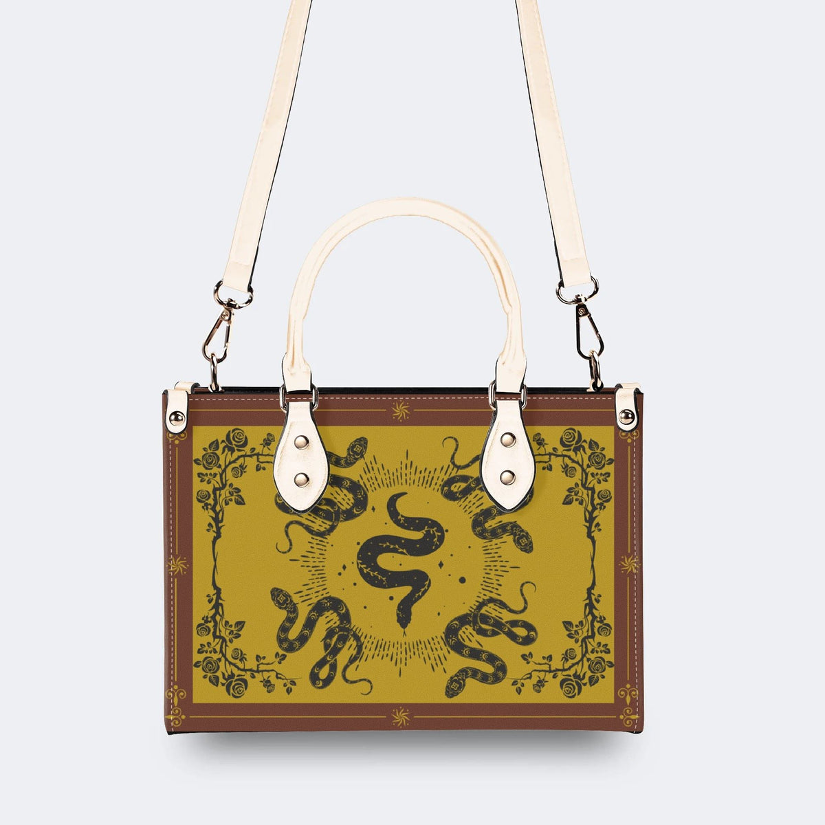 Inscribed Viper Print - Leather Handbag