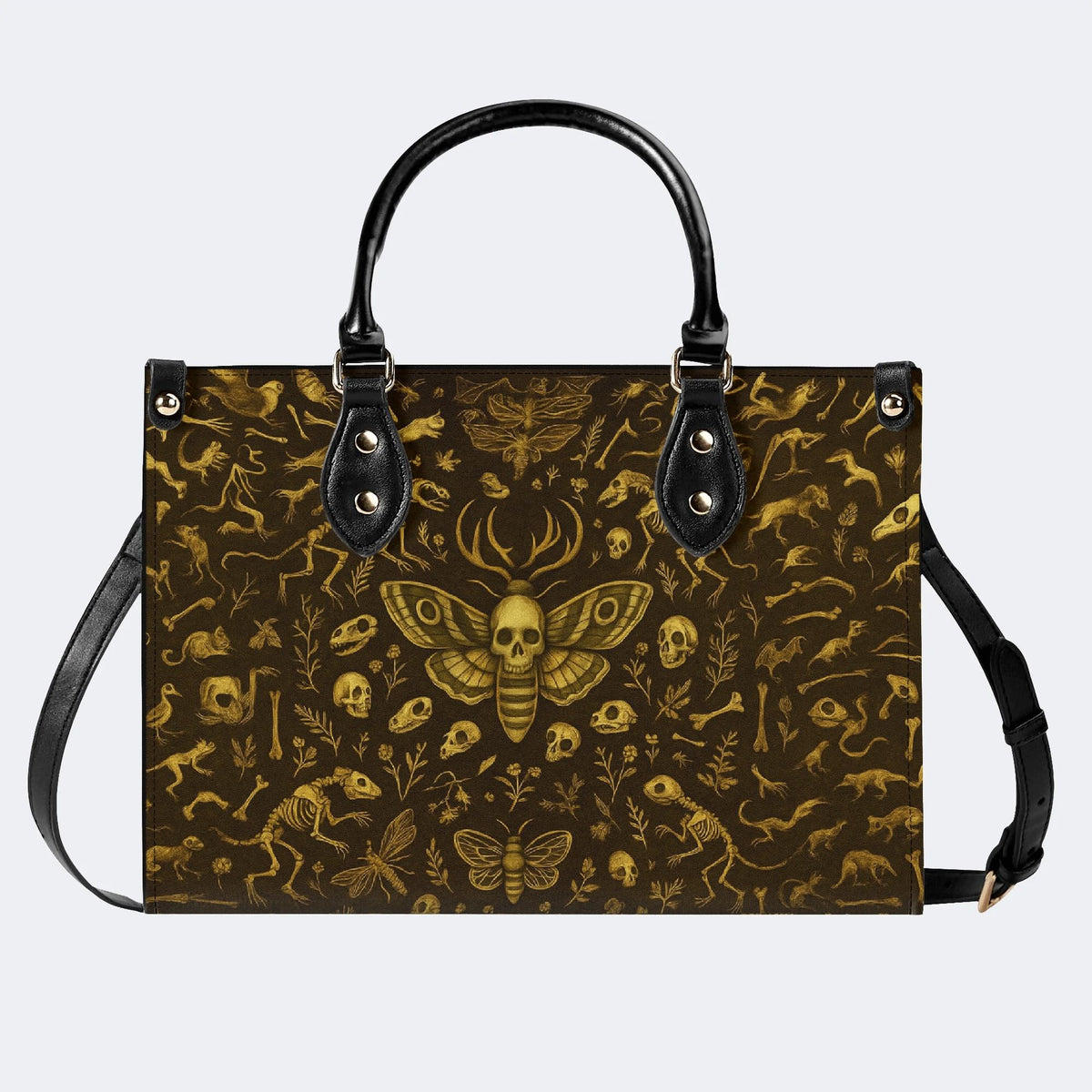 Death Moth And Animal Skeleton - Leather Handbag