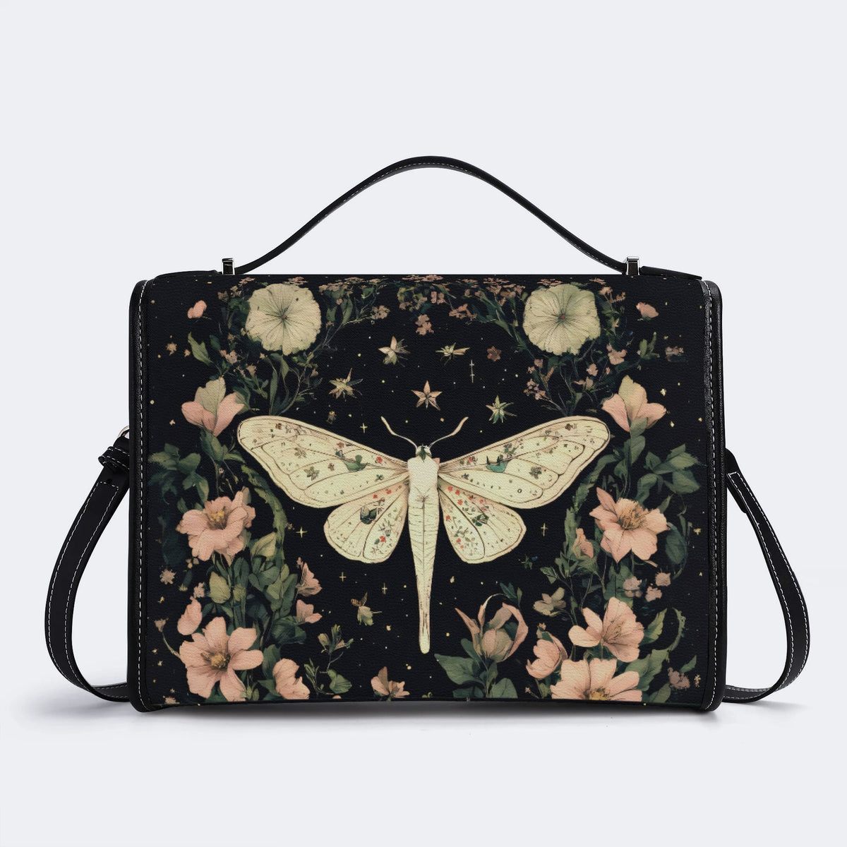 Moth In The Flower Bush - Leather Satchel Bag