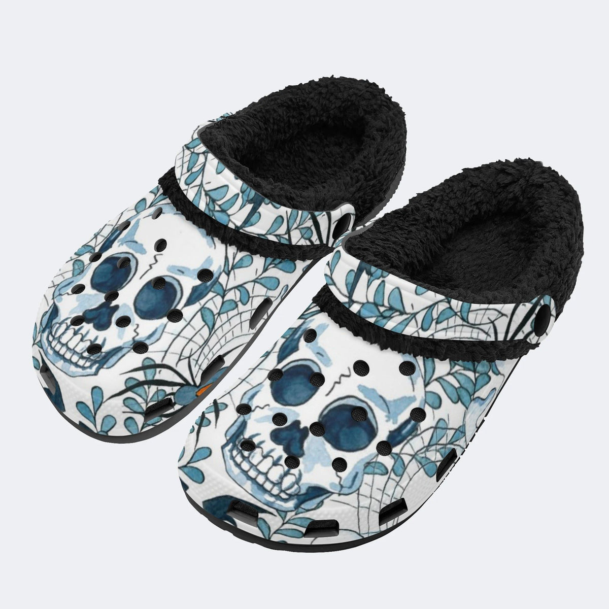 Blue Skull Foliage - Fur Lined Slippers/Sandals