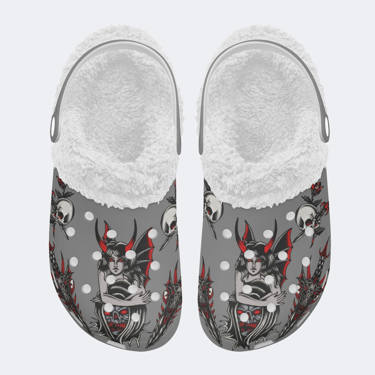 Skull Demon Print - Fur Lined Slippers/Sandals