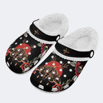 Vintage Death Moth Print - Fur Lined Slippers/Sandals