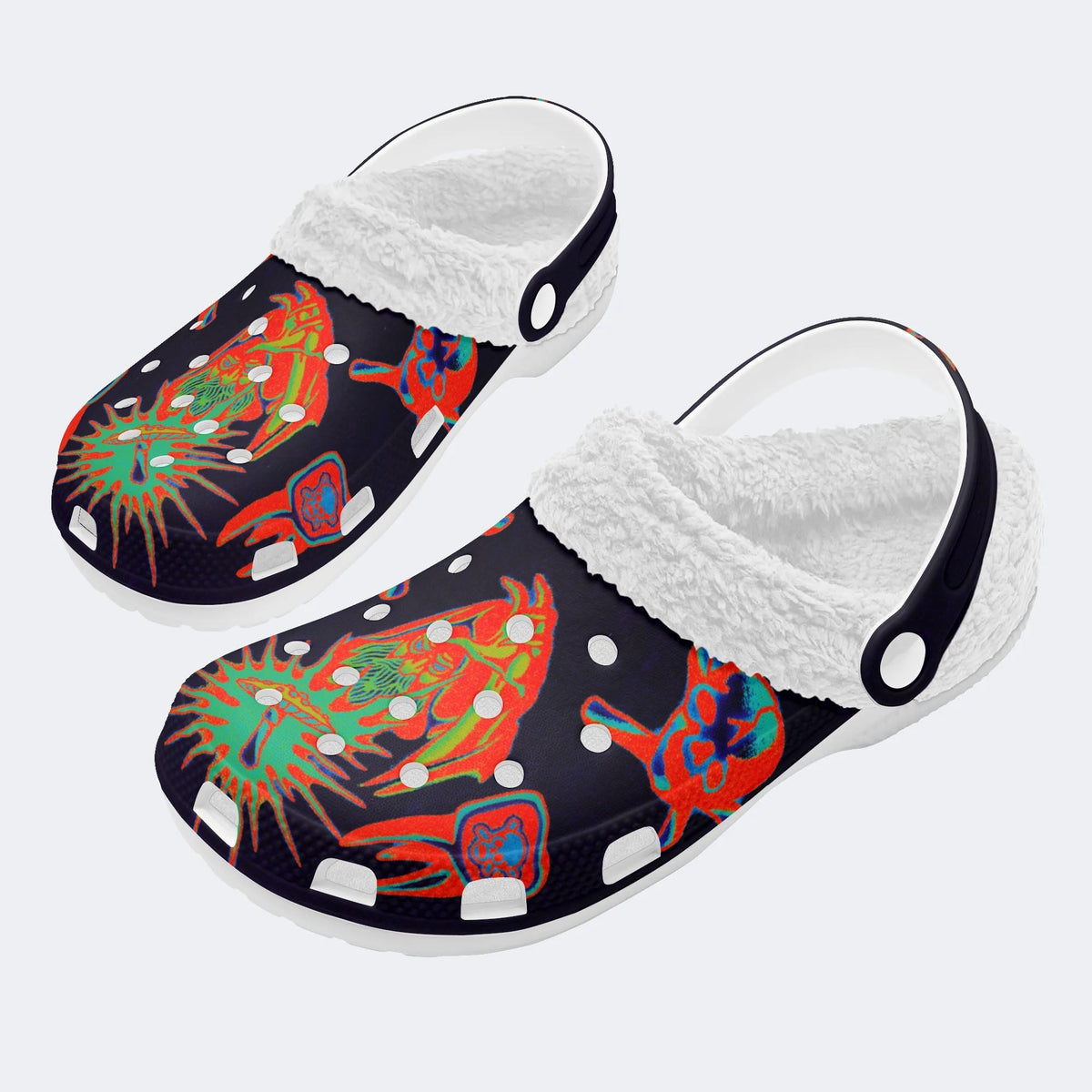 Retro Wizard Print - Fur Lined Slippers/Sandals