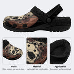 Skull Vintage Print - Fur Lined Slippers/Sandals