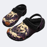 Gothic Bat Pumpkin Moon Halloween Grave - Fur Lined Slippers/Sandals