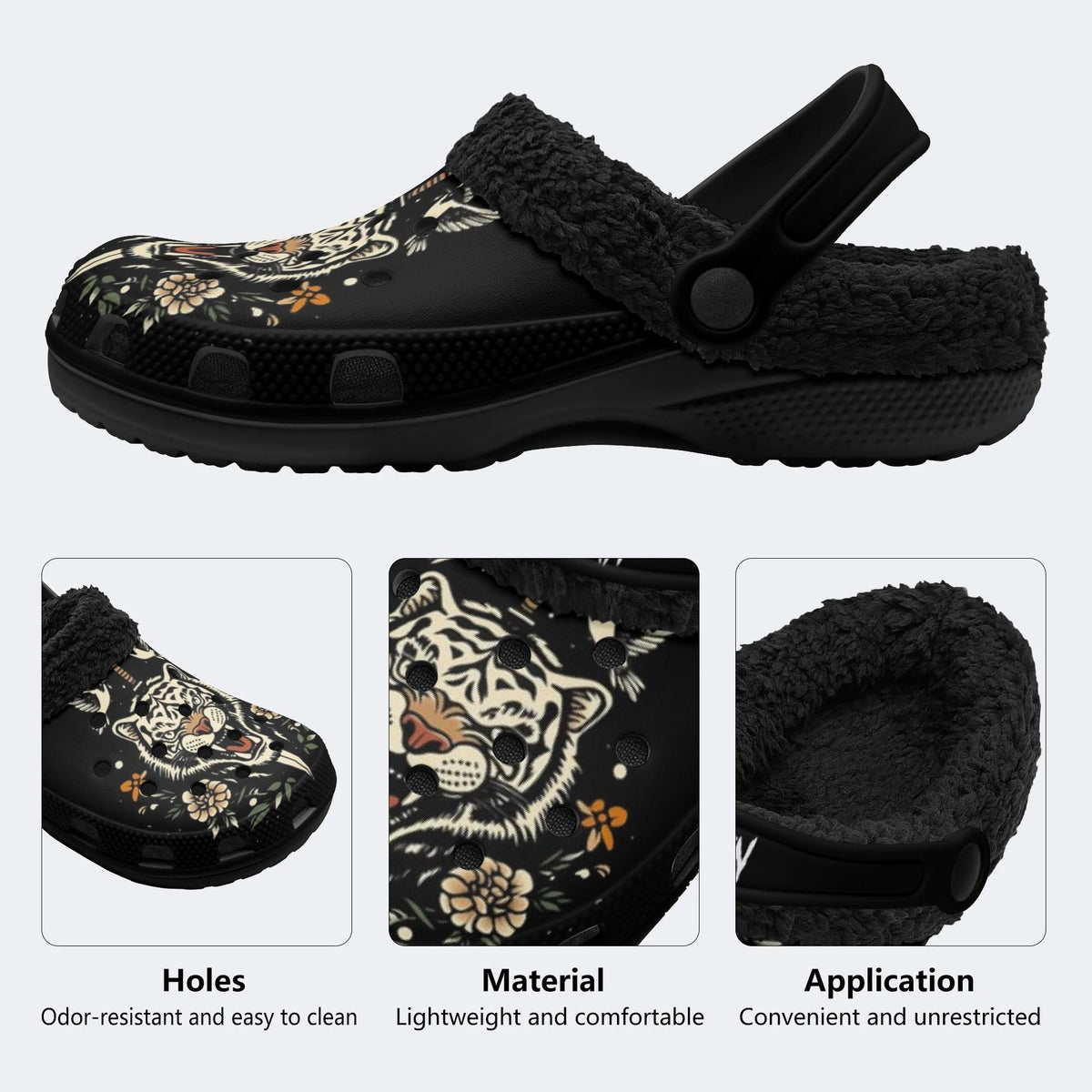 Personalized Name Sword And Tiger Print - Fur Lined Slippers/Sandals