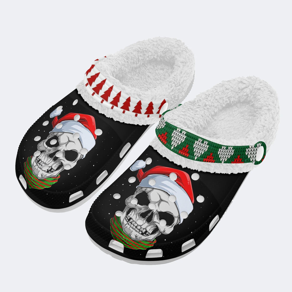 Skull Santa Print - Fur Lined Slippers/Sandals