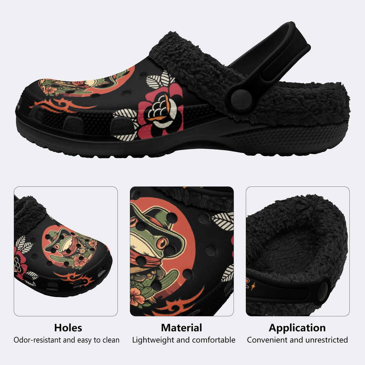 Classic Cowboy Frog Print - Removable Fur Lined Slippers/Sandals