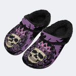 Gothic Crown Skull Purple Rose Flame - Fur Lined Slippers/Sandals
