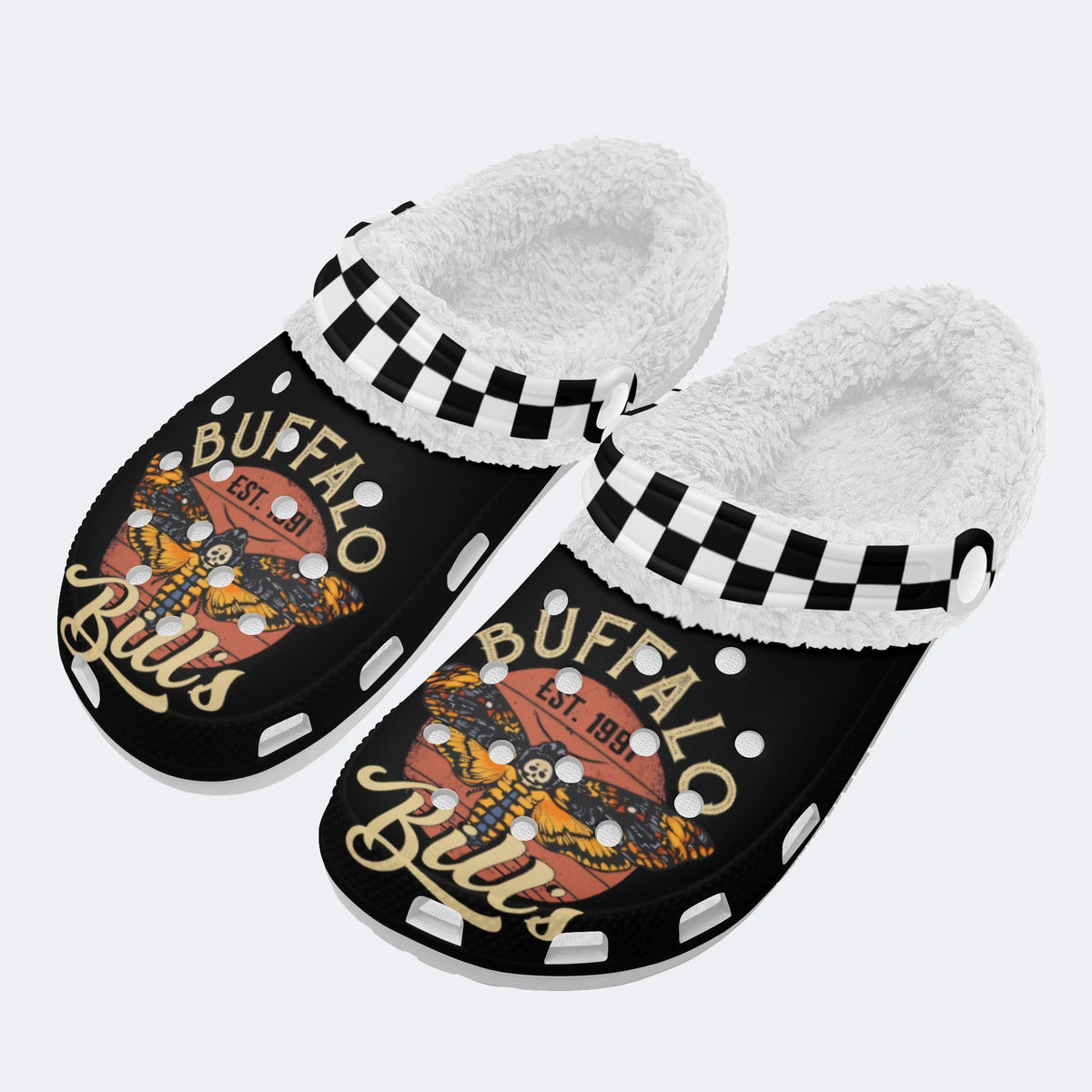 Unisex Death Moth Print - Fur Lined Slippers