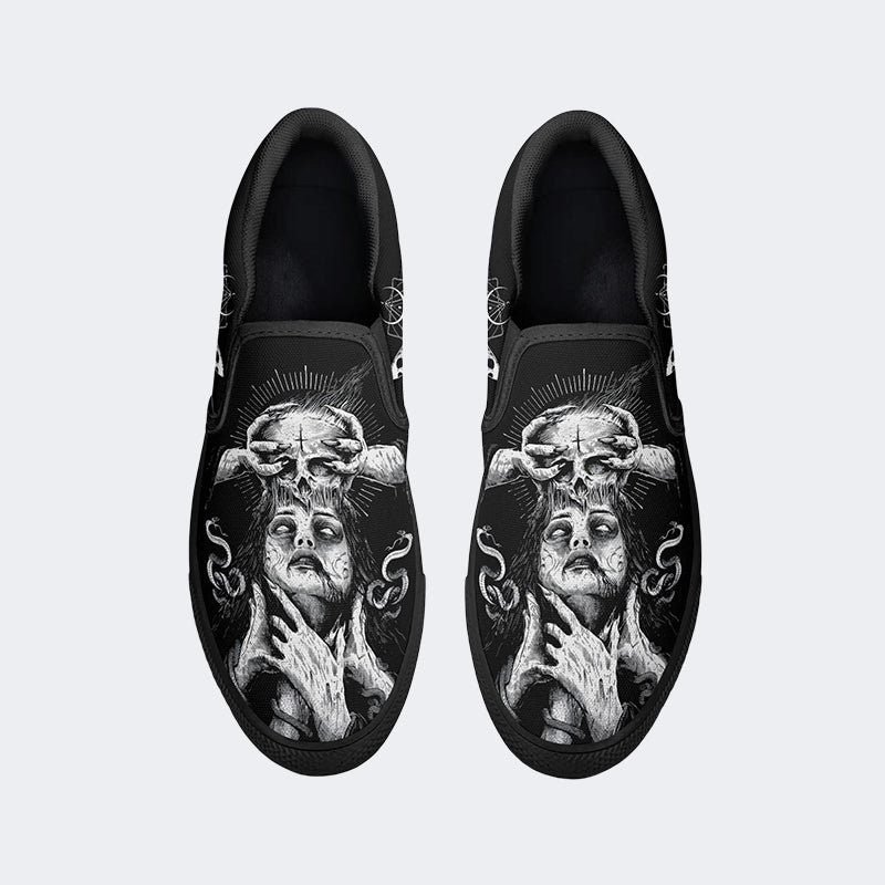 Unisex Skull Horror Print - Slip On Shoes