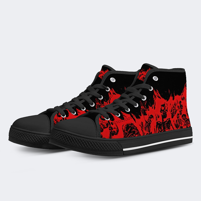 Unisex Fire Skull Print - High Top Canvas