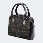 Death Moth In The Flower Print - Leather Shoulder Handbag