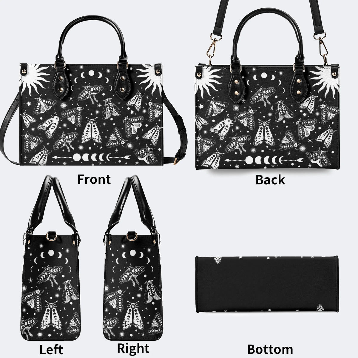 Vintage Dark Moth Print - Leather Handbag