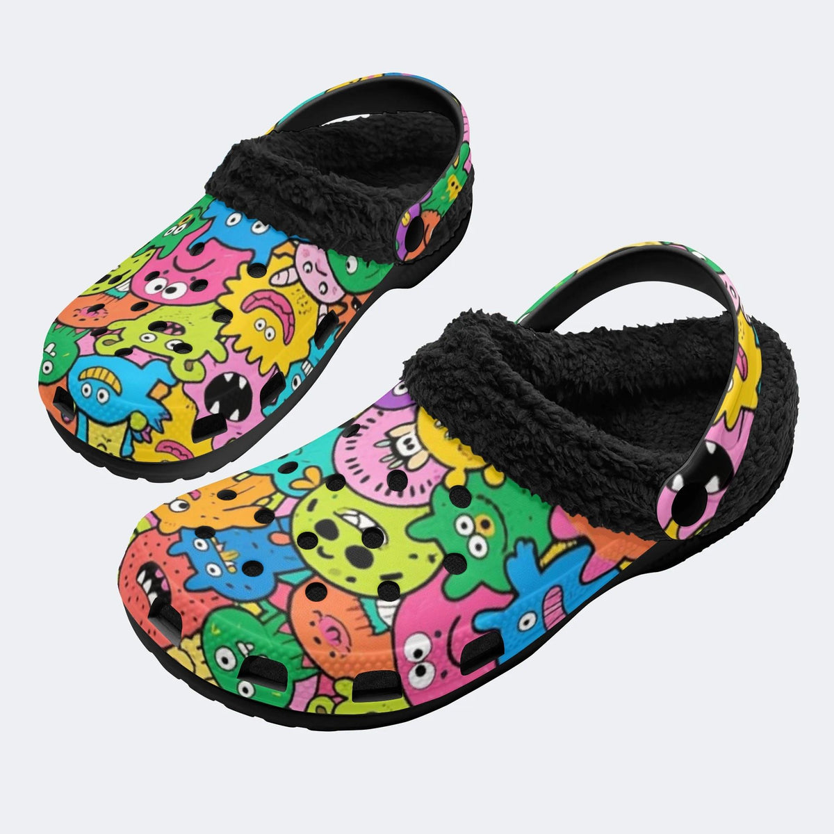 Vibrant Funny Monsters - Fur Lined Slippers/Sandals