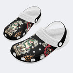 Traditional Skull & Frog Print - Fur Lined Slippers/Sandals