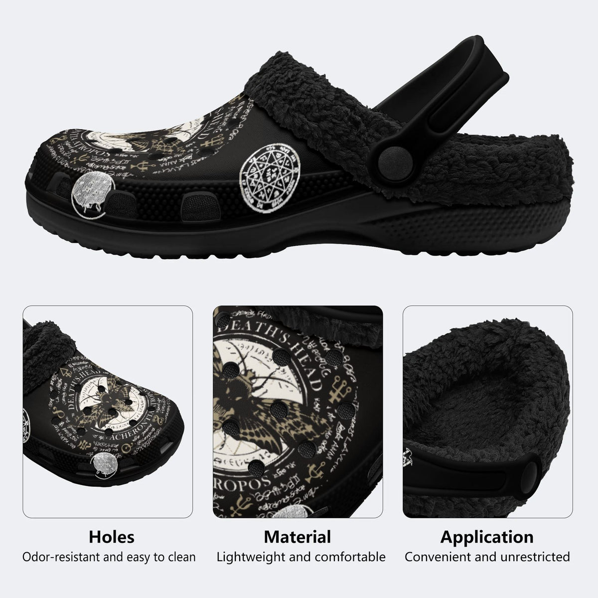 Mystical Moth Print - Fur Lined Slippers/Sandals