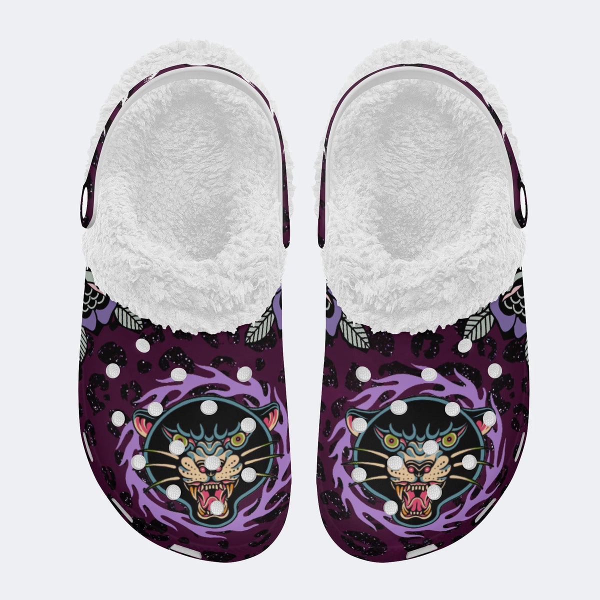 Classic Panther Print - Fur Lined Slippers/Sandals