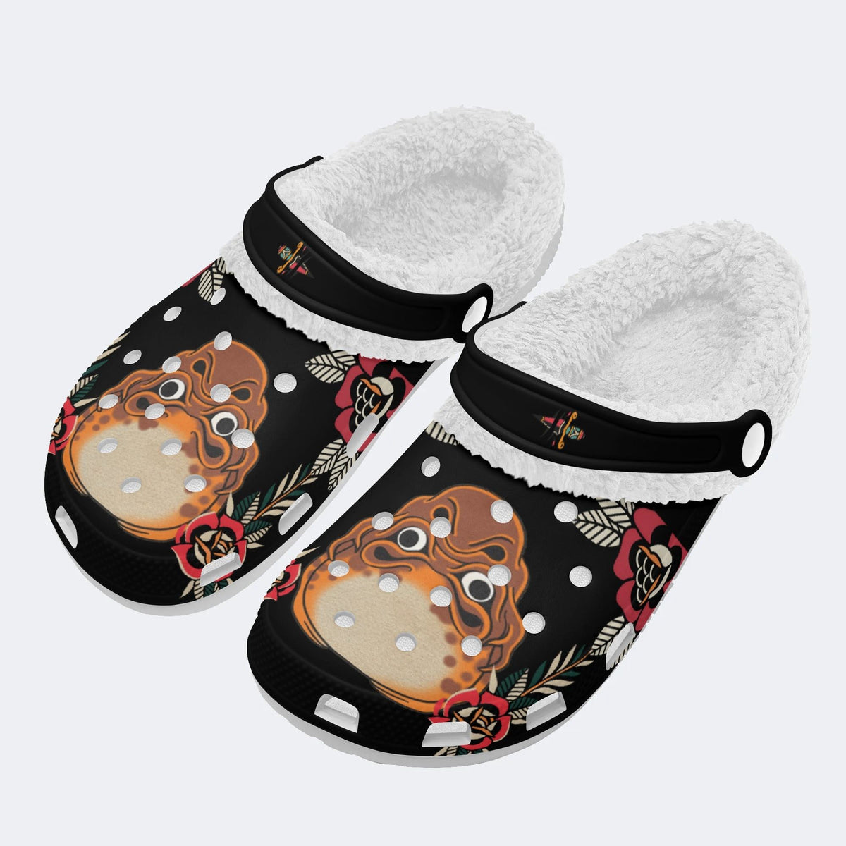 Japanese Mask Print - Fur Lined Slippers/Sandals