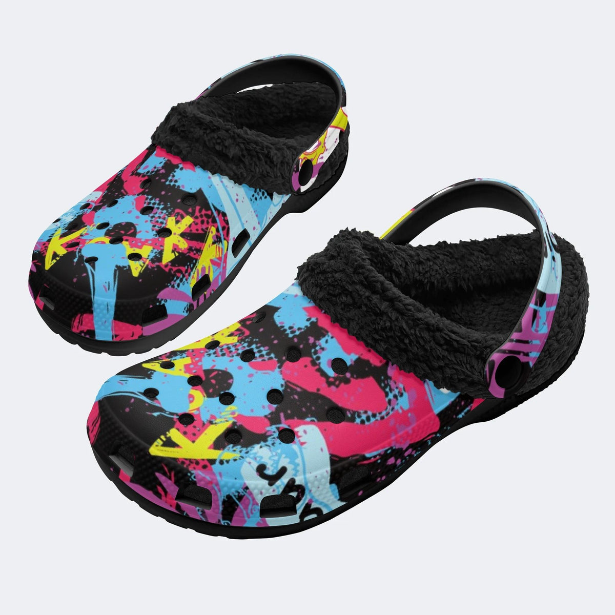 Colorful Graffiti Art - Fur Lined Slippers/Sandals