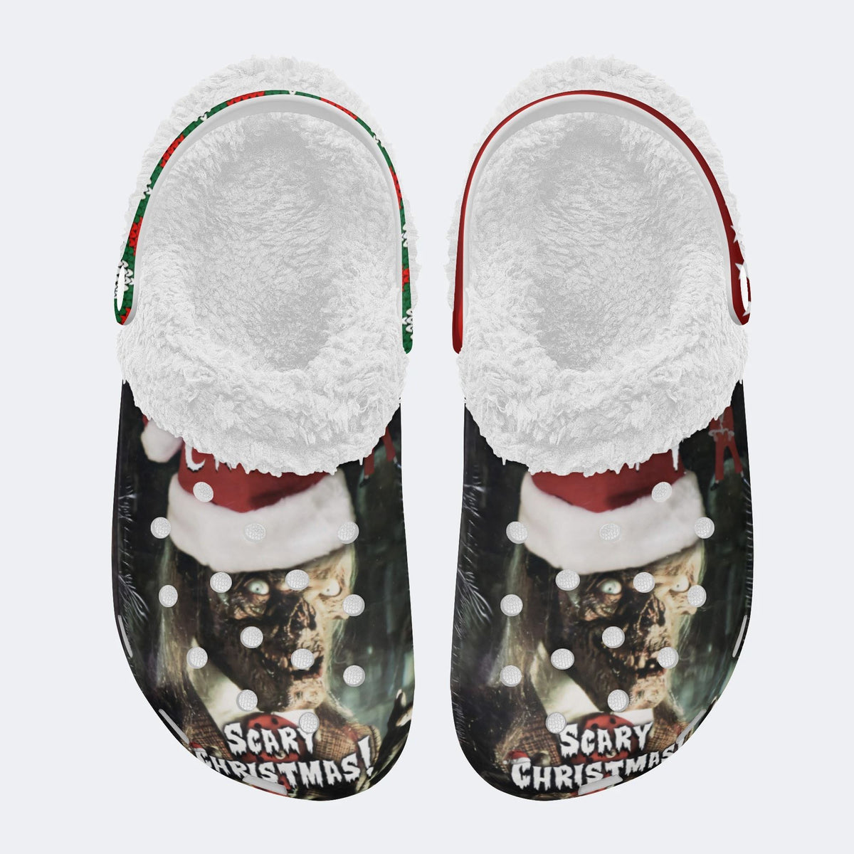 Christmas Skull Print - Fur Lined Slippers/Sandals