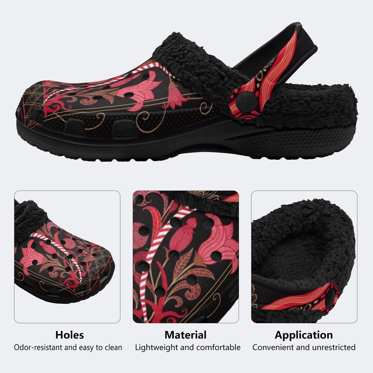 Dark Flower Art - Fur Lined Slippers/Sandals