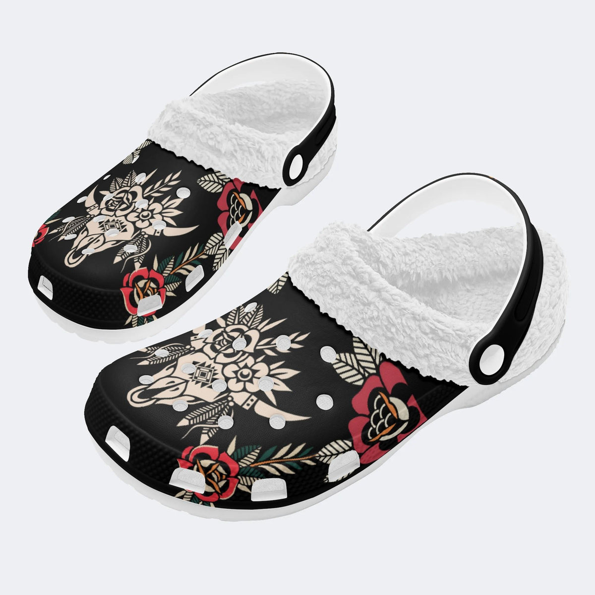 Bull Skull Art Print - Fur Lined Slippers/Sandals