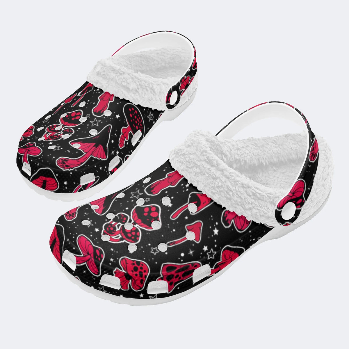 Starry Sky Mushroom Print - Fur Lined Slippers/Sandals