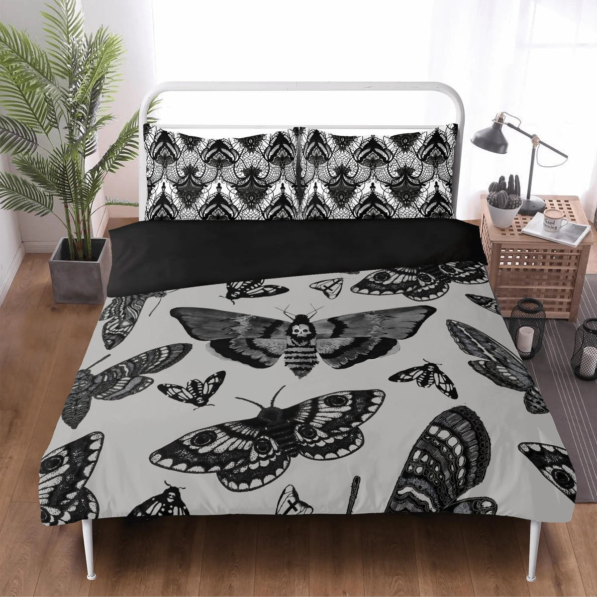 Dark Death Moth Print - Three Piece Bedding Set