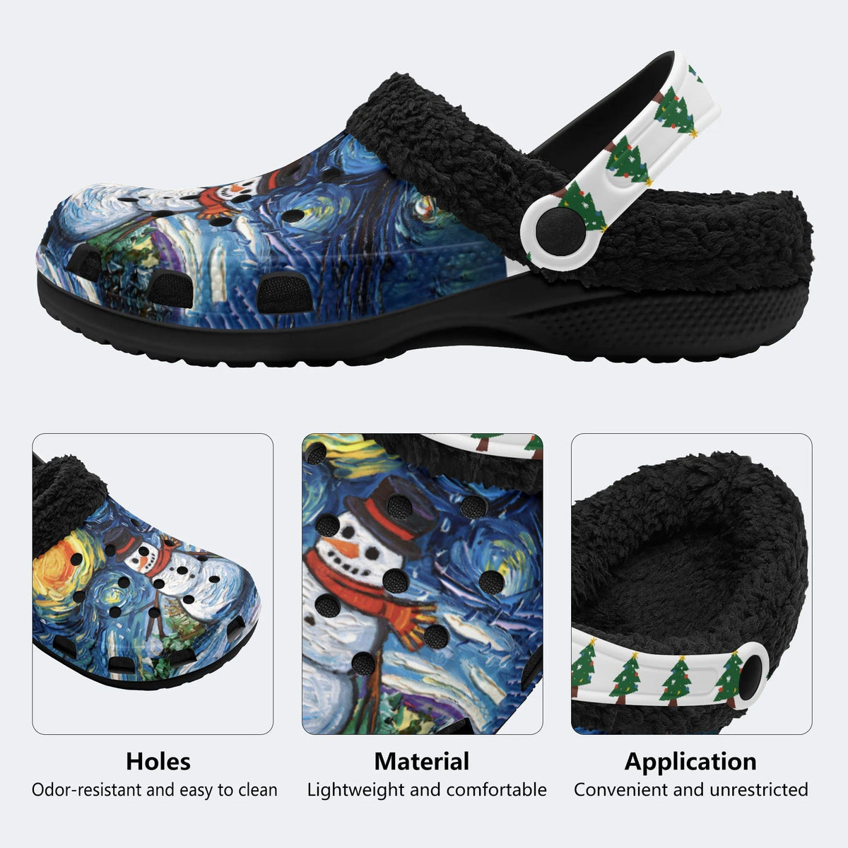 Snowman Starry Night Print - Fur Lined Slippers