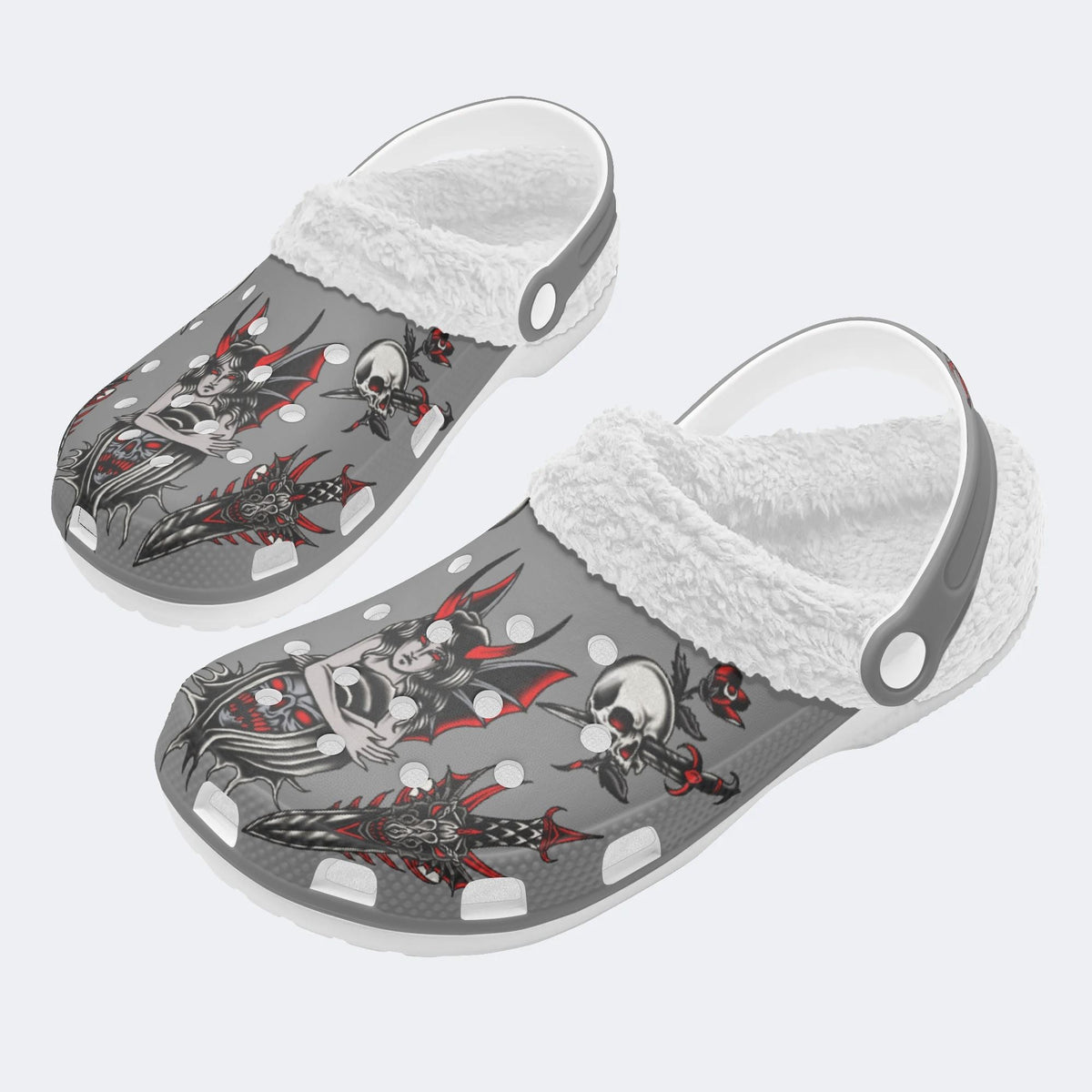 Skull Demon Print - Fur Lined Slippers/Sandals