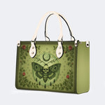 Green Death Moth Floral Print - Leather Handbag