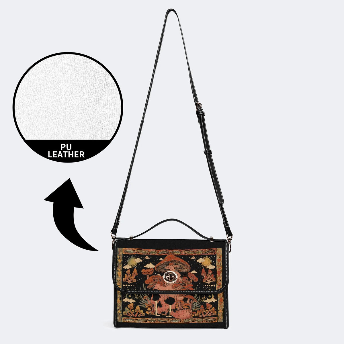 Mushroom Parasitic Skull - Leather Satchel Bag