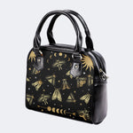 Vintage Dark Moth Print - Leather Shoulder Handbag