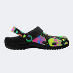 Fluorescent Skull Print- Fur Lined Slippers/Sandals