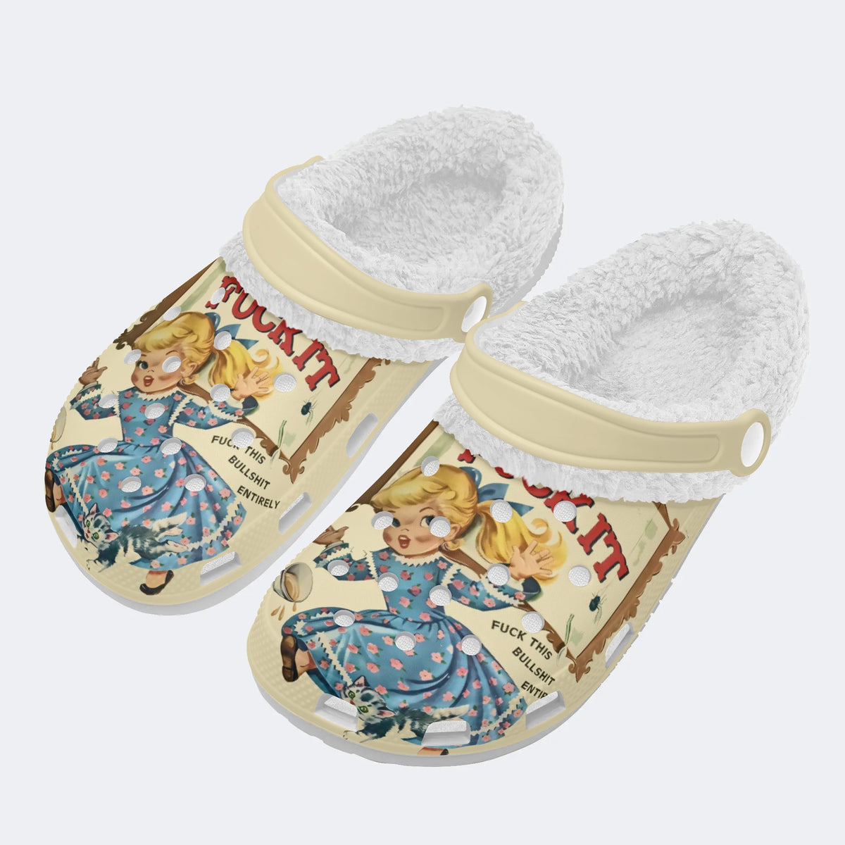 Retro Funny Art Print - Fur Lined Slippers/Sandals