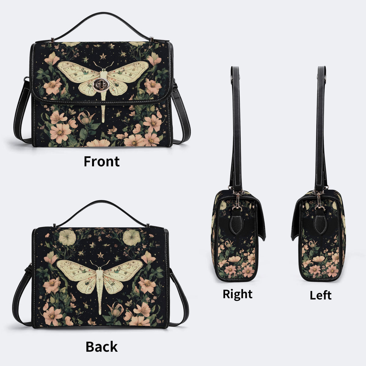 Moth In The Flower Bush - Leather Satchel Bag