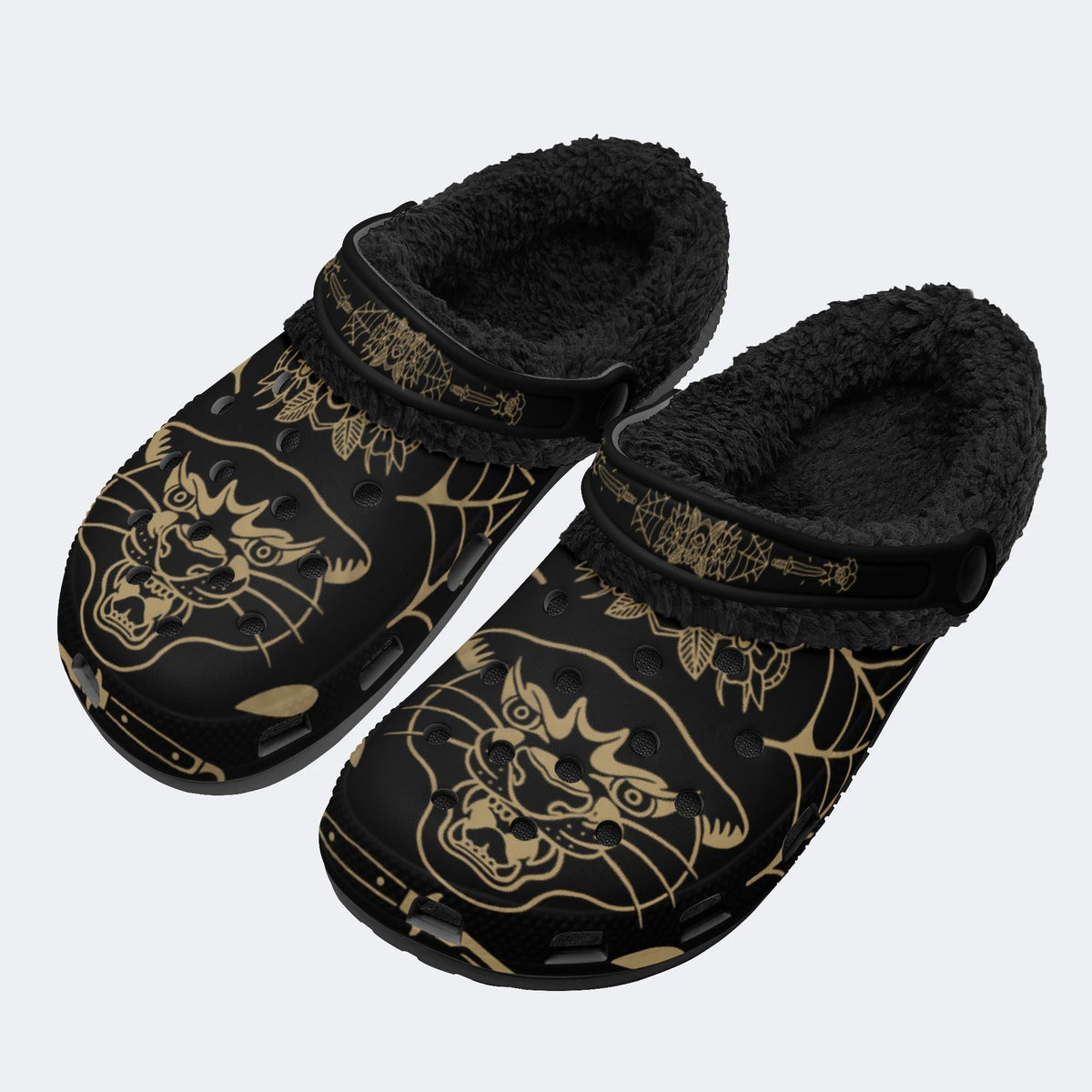 Gothic Panther Tattoo Art - Fur Lined Slippers/Sandals