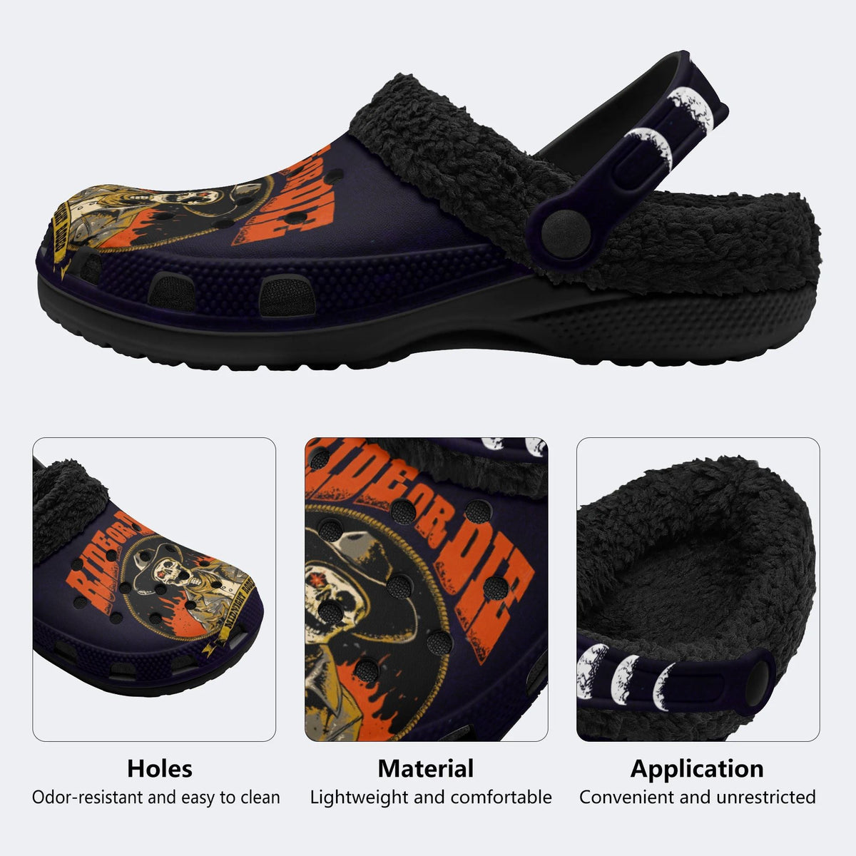 Grim Cowboy Skull Print - Fur Lined Slippers/Sandals