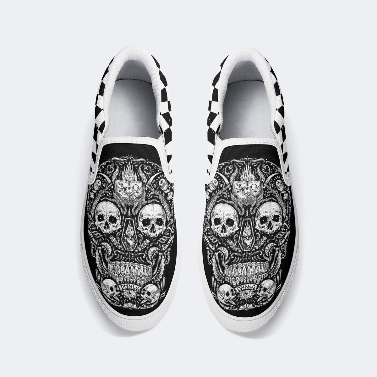 Unisex Death Skull Print - Slip On Shoes