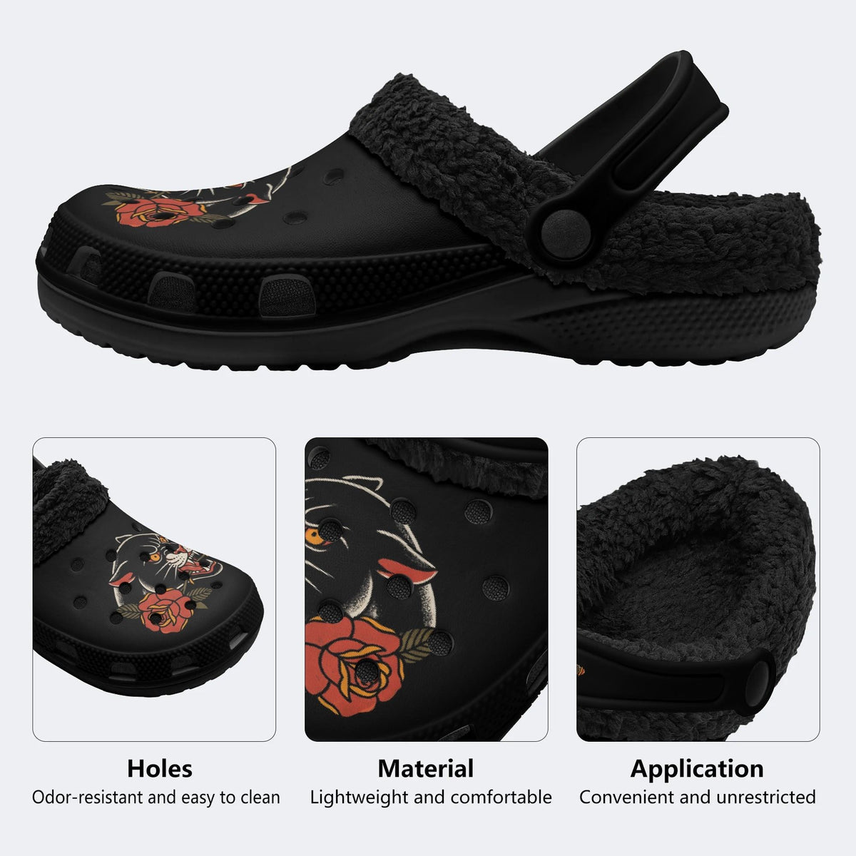 Panther Rose Tattoo - Fur Lined Slippers/Sandals
