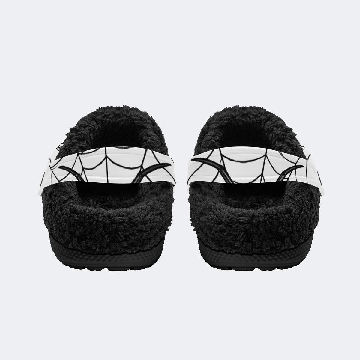 Gothic Black Spider Spiderweb White Base - Fur Lined Slippers/Sandals
