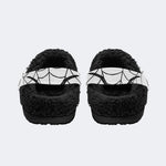 Gothic Black Spider Spiderweb White Base - Fur Lined Slippers/Sandals