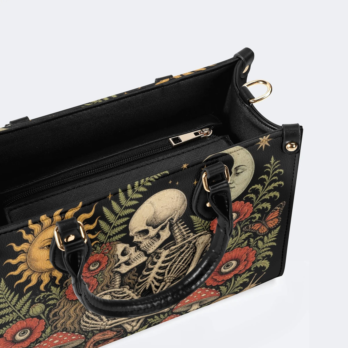 Mushroom Skeleton Lovers Print Handbag Factory Direct Sales