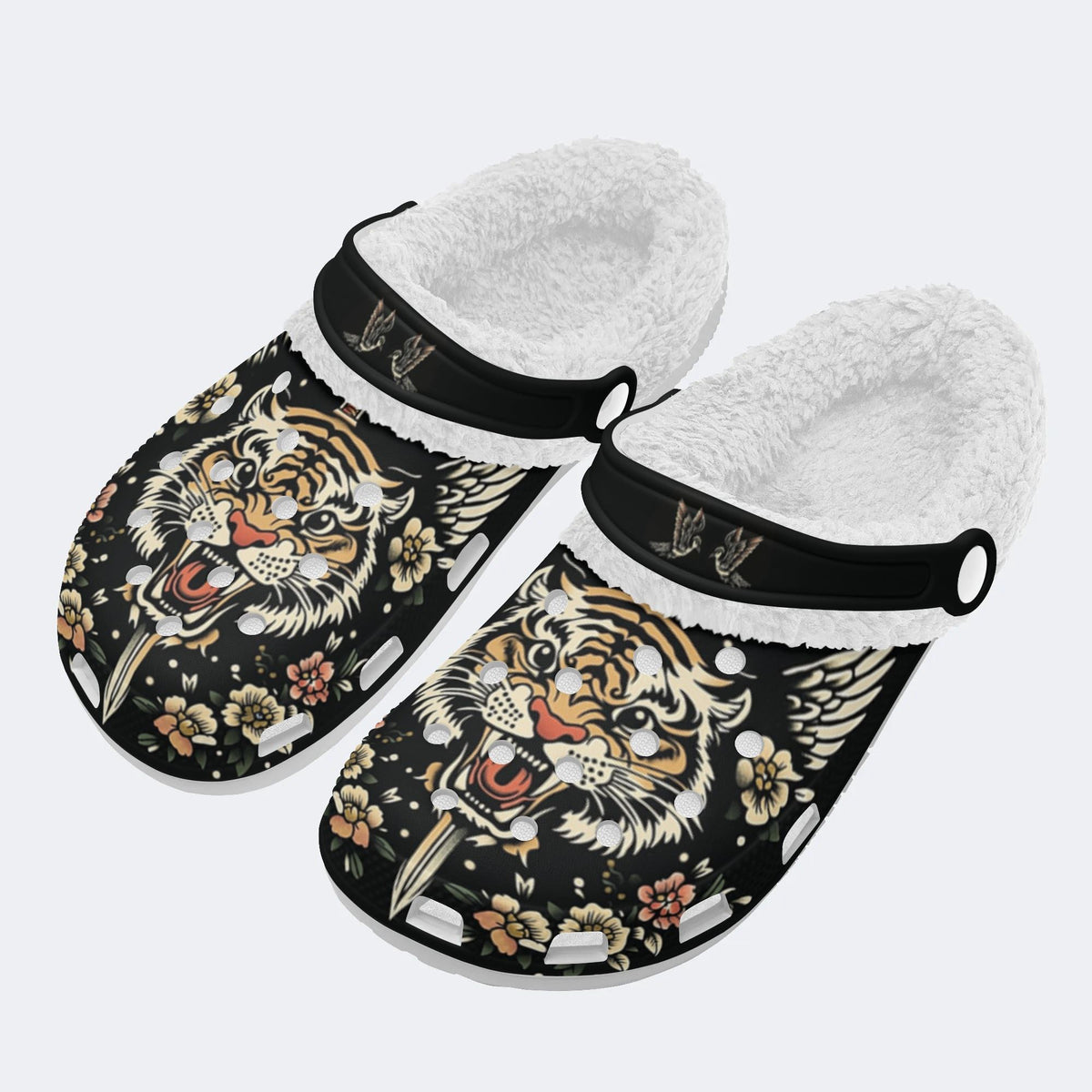 Vintage Tiger Funny Print - Fur Lined Slippers/Sandals