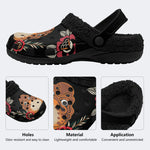 Japanese Mask Print - Fur Lined Slippers/Sandals